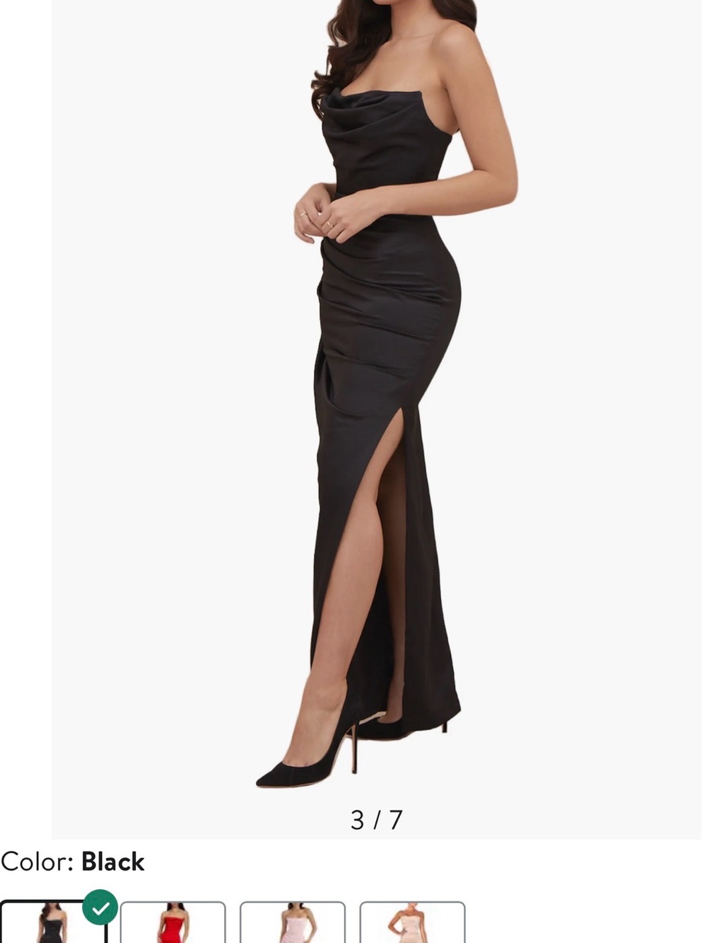 House of CB Adrienne Black Satin Strapless Corset Maxi Dress Formal - Picture 8 of 9